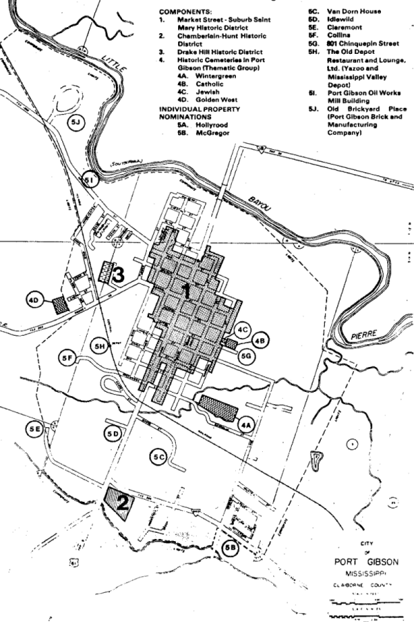 Map of the Port Gibson Historic District